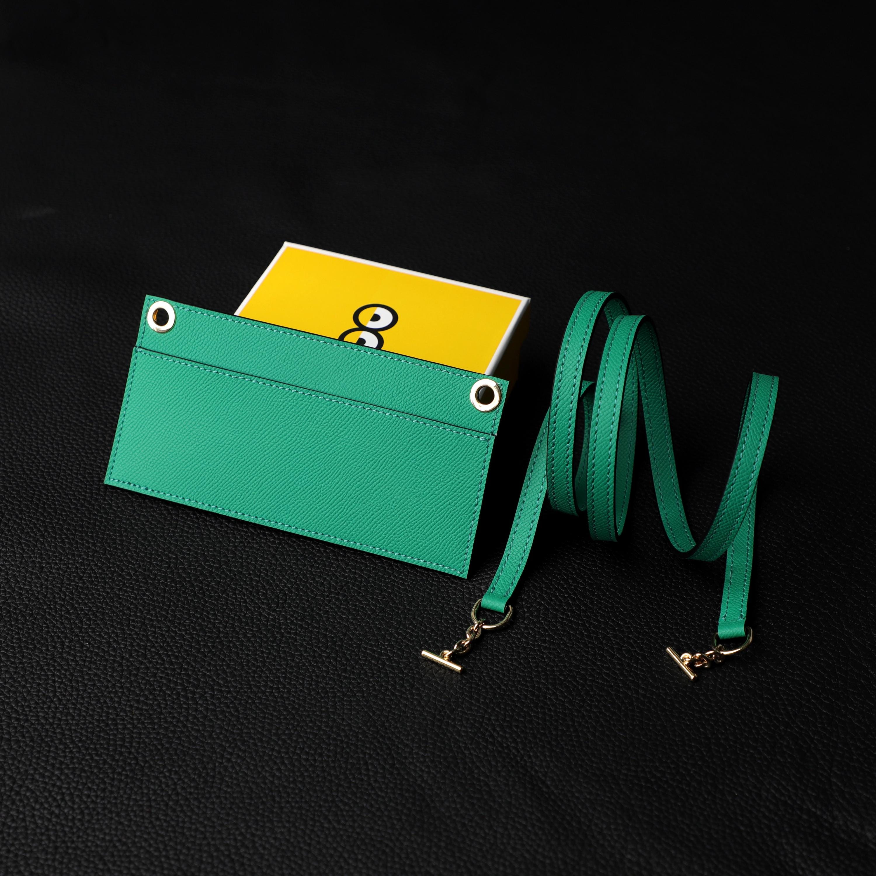 Malachite Epsom Leather Wallet Insert & Shoulder Strap
