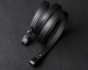 Black Swift Leather Crossbody Strap: 15mm Pochette Bag Strap