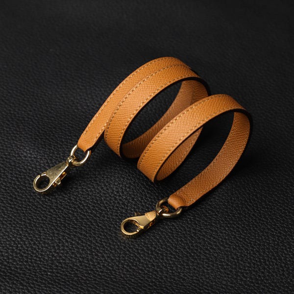 Correa de hombro de piel Epsom: Correa para bolso bandolera color Etoupe con herrajes dorados, compatible con los bolsos Kelly 28, Kelly 32 y Birkin.