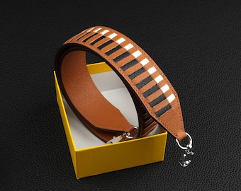 Braided Leather Bag Strap: Epsom Gold, Ecru & Black, 40mm