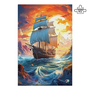 Treacherous Sailing Jigsaw Puzzle: Fantasy Ship Art, 500/1000 pc