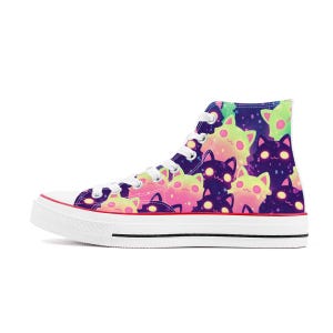Feline Gaze High Top Sneakers: Animal Art Canvas Shoes