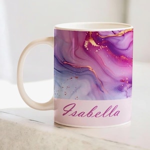 Personalisierte rosa Tasse, Marmoreffekt individueller Name 11 Unzen Keramik Kaffee Teetasse, Geburtstagsgeschenk für Sie oder Ihn, beste individuelle Geschenkidee
