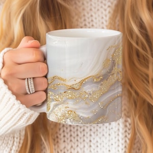 11 Oz Mug With White Marble Effect, 11 Oz Coffee Tea Cup with Marble Pattern, Real Coffee Lover Gift, Best Gift Idea