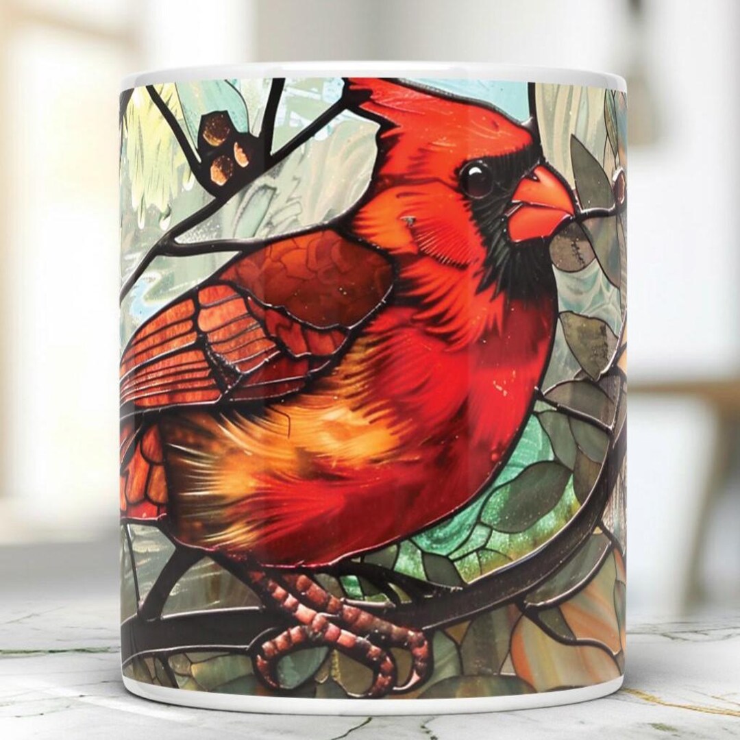 Cardinal Bird Stained Glass Effect Ceramic Coffee Mug - Etsy