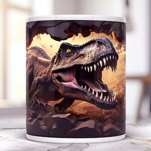 T Rex Mug, Dino Coffee Mug, Scary Mug Gift, Ceramic 11 Oz Mug, Birthday Gift, Dinosaur Lover Gift, Original Present, Kitchen Accessories