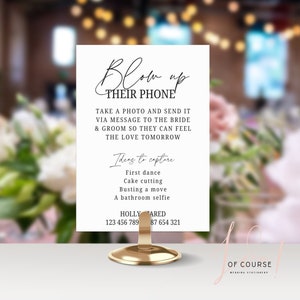Blow up their phone, Wedding sign checklist, Reception signs, Small wedding signs, Custom sign, Minimalist sign, Sign template, Printable