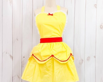 BELLE apron, Beauty and the Beast apron, Belle running costume, APRON womens full costume aprons, red roses, Disney running costume