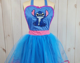 Stitch costume apron, womens costume, Stitch running costume, loveable blue Alien costume, rundisney Pixar costume, Pixar running costume