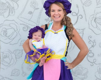 Mrs Potts costume apron, Mommy and Me Mrs Potts Costume and Baby Chip, Beauty and the Beast costume, Mrs Potts womens costume apron