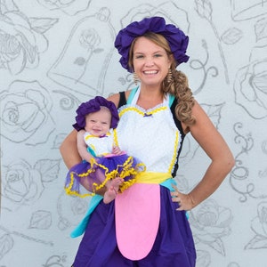 Mrs Potts costume apron, Mommy and Me Mrs Potts Costume and Baby Chip, Beauty and the Beast costume, Mrs Potts womens costume apron