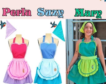 Cinderella mouse costume aprons for women, Suzy Perla Mary Halloween apron costumes, quick and easy fairytale outfits Halloween costumes
