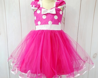 MINNIE MOUSE dress,  pink Minnie Mouse dress, fuchsia Minnie Mouse costume, Party Dress, Polka Dot dress 1st Birthday outfit, handmade