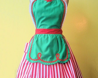Christmas Apron Womens Apron Full Apron Green With Red Stripes Santas Helper Elf Apron Gift Hostess Gift Ready To Ship Now Christmas Apron Womens Apron Full Apron Green With Red Stripes Santas Helper Elf Apron Gift Hostess Gift Ready To Ship Now