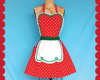 christmas apron retro apron red green polka dot full apron holiday hostess apron elf costume gift for her ready to ship - Christmas Apron christmas apron retro apron red green polka dot full apron holiday hostess apron elf costume gift for her ready to ship - Christmas Apron