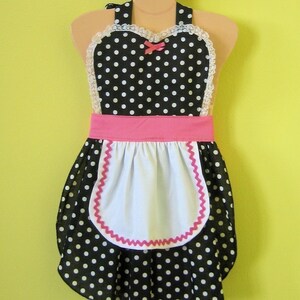 apron for kids RETRO apron in black and pink POLKA DOT childrens full apron birthday kids gift 50s inspired image 4