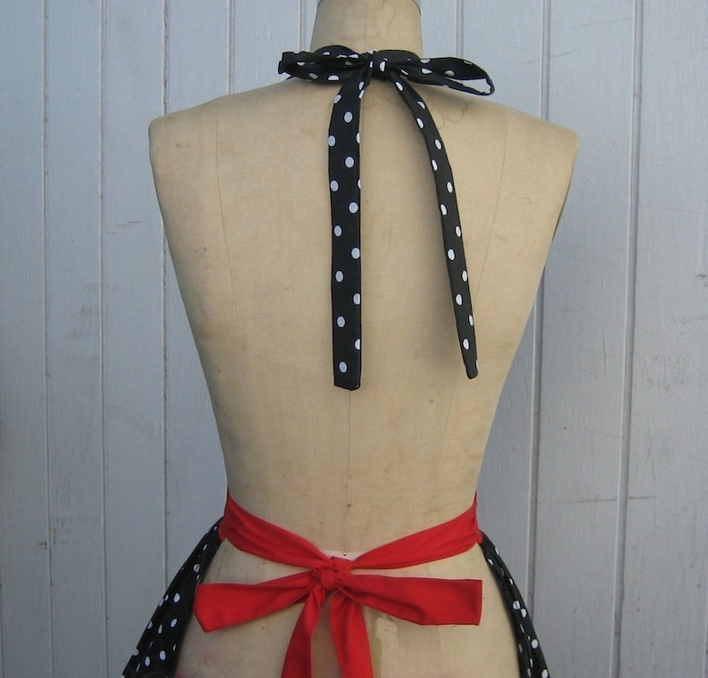 retro red black polka dot apron,womens full apron RETRO APRON Lucyapron hostess gift vintage inspired