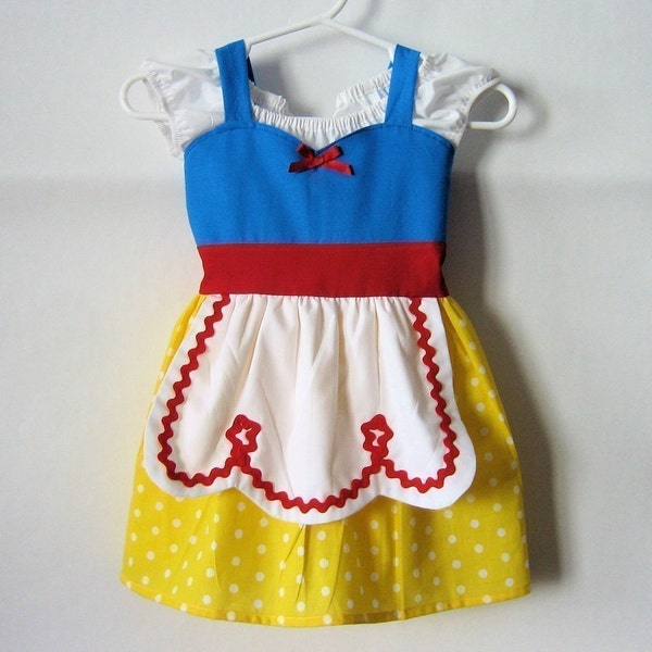SALE ONLY 39 DOLLARS ......  SNOW WHITE inspired retro  APRON dress from Lover Dovers for toddlers baby and girls fun for special occasion or tea party handmade  costume