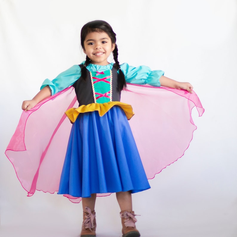 Anna dress with cape Superhero princess dress Princess dress Frozen dress princess cape dress Anna costume cape