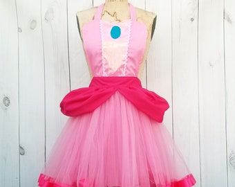 Princess Peach costume apron for women, Princess Peach dress up apron, Super Mario party, womens Halloween costume, cosplay costume women