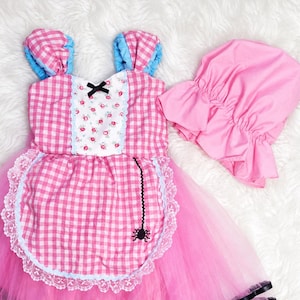 Miss Muffet Costume, Pink Gingham Dress, Spider Detail, Hat Set image 1