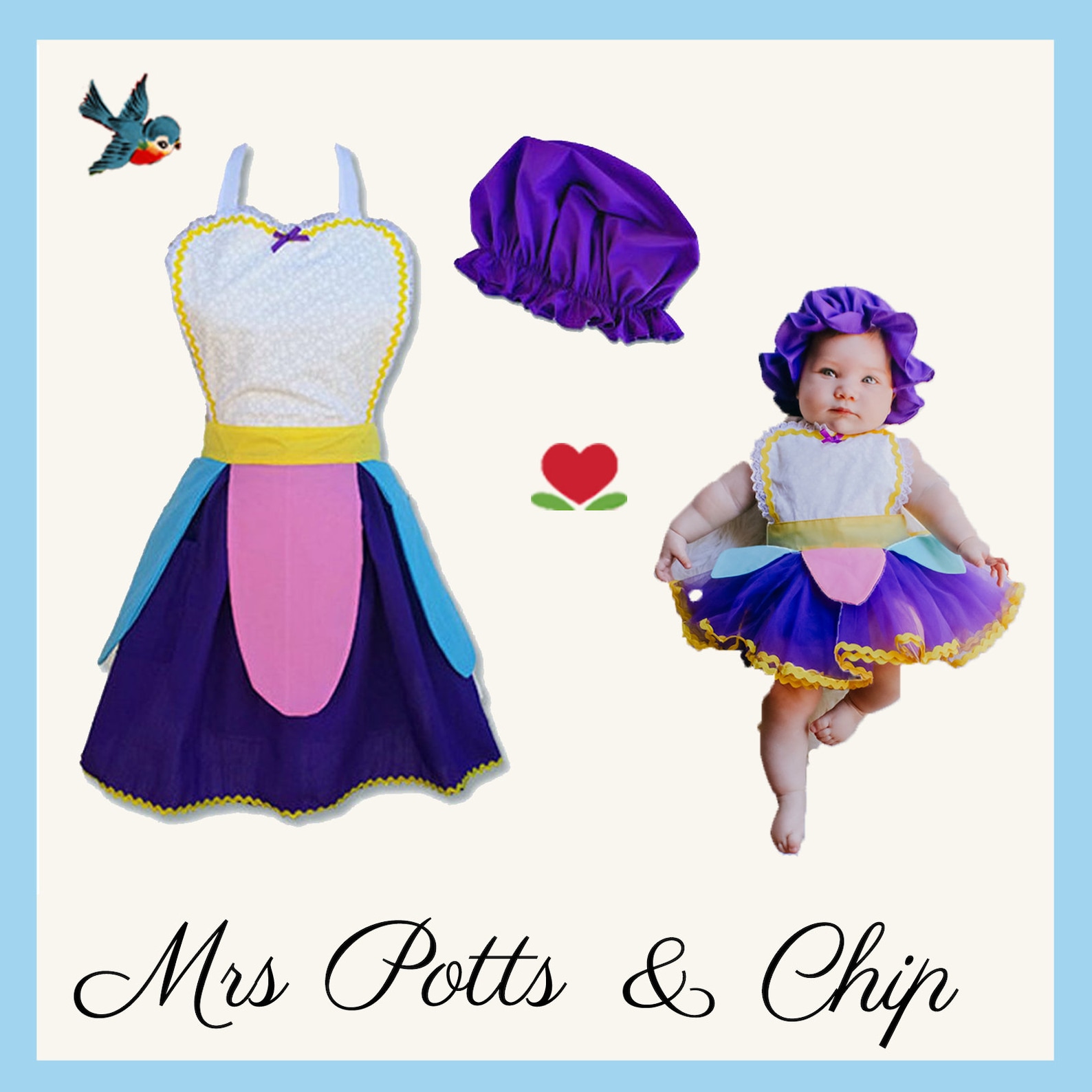 Mrs Potts Costume Apron, Mrs Potts Apron, Beauty and the Beast Costume