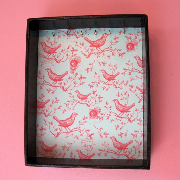 pretty Bird printed Jewelry display shadow box to hang necklace