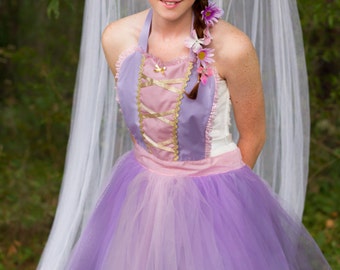RAPUNZEL Tutu Apron, women's Rapunzel apron, Rapunzel running costume apron, full apron running costume princess apron running tutu