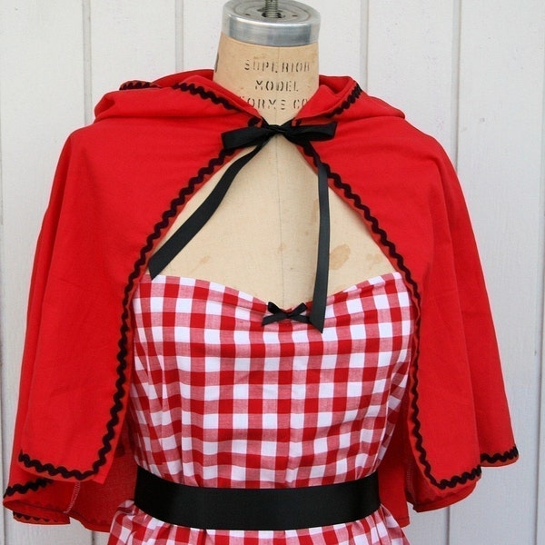 Red Riding Hood Cape, Adult Women's Costume, Ric Rac Trim