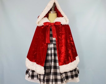 Cindy Lou Who dress, Cindy Lou Who costume, girls Christmas dress, Red velvet cape, Christmas Party Dress, portrait dress, red cape