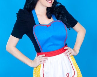 Snow White Apron, Retro Hostess Costume, Yellow Polka Dot