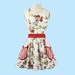 apron Cottage Chic pretty floral red Womens Retro full APRON  with pockets vintage style flirty gift aprons, rose print apron 