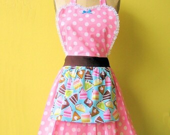 retro apron BAKERY SHOP CAKES and Pies retro pink polka dot full apron make a flirty hostess or bridal shower gift women