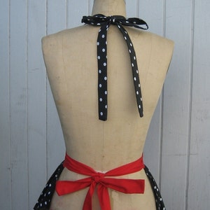 apron LUCY, retro apron, black polka dots with red womens full apron, hostess gift, 50s apron, fifties style apron, womens full apron image 3