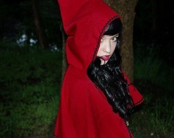 Little Red Riding Hood CAPE womens storybook cape with black ric rac trim to accent your Red Riding Hood costume or dress