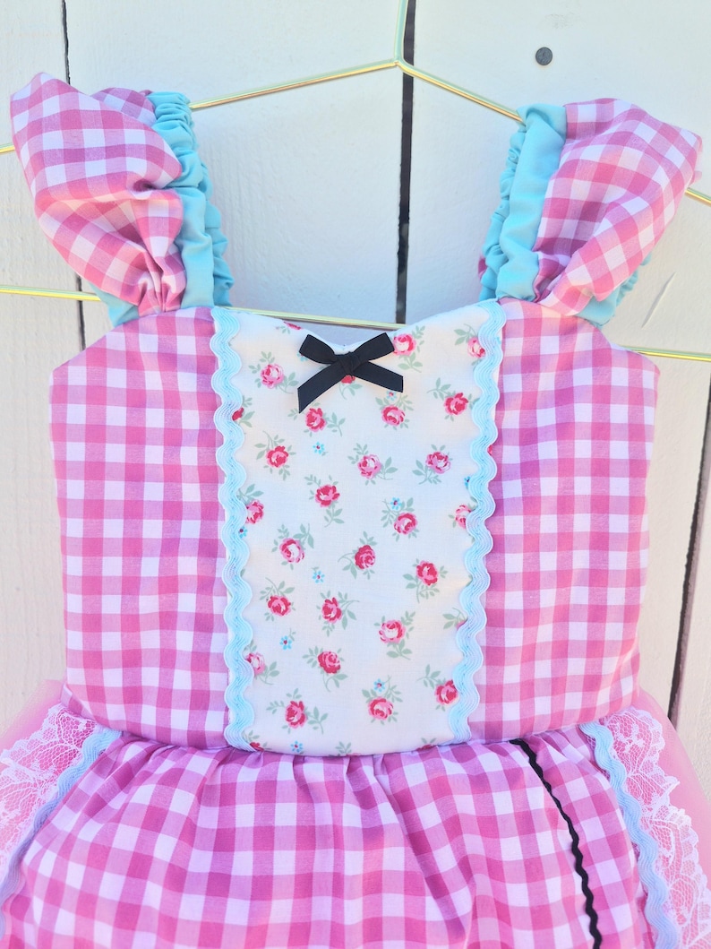 Miss Muffet Costume, Pink Gingham Dress, Spider Detail, Hat Set image 3