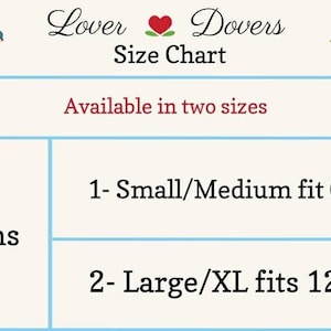 May include: Size chart for women's clothing, showing two sizes: Small/Medium fits sizes 0-12/14 and Large/XL fits sizes 12-24.