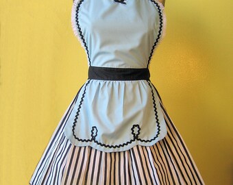retro apron blue 50s DINER WAITRESS ... womens full apron