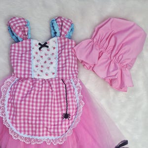 Miss Muffet Costume, Pink Gingham Dress, Spider Detail, Hat Set image 11
