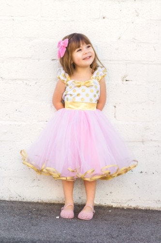 pink and gold minnie mouse tutu dress Pink and Gold Minnie Mouse Polka dot Dress with Tutu LoverDovers