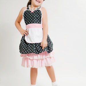 apron for kids RETRO apron in black and pink POLKA DOT childrens full apron birthday kids gift 50s inspired image 2