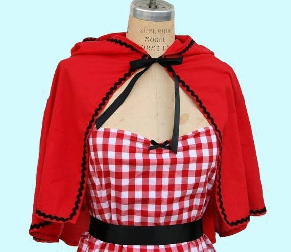 Red Riding Hood Cape: Women's Costume, Black Ric Rac Trim