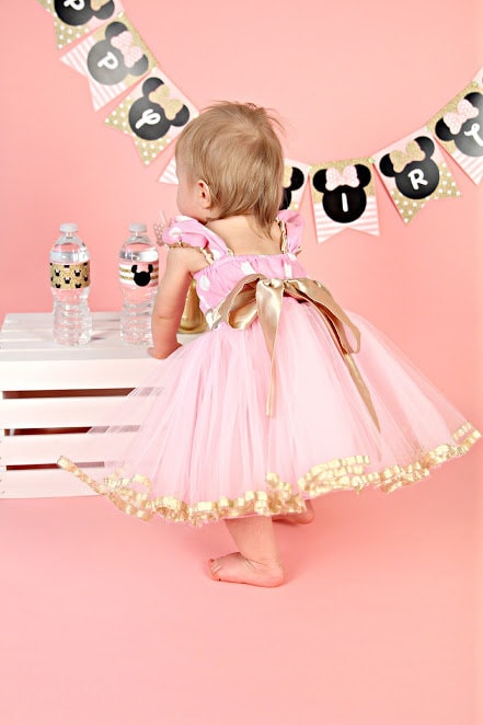 Buy Pink and Gold First Birthday Dress Pink and Gold MINNIE MOUSE