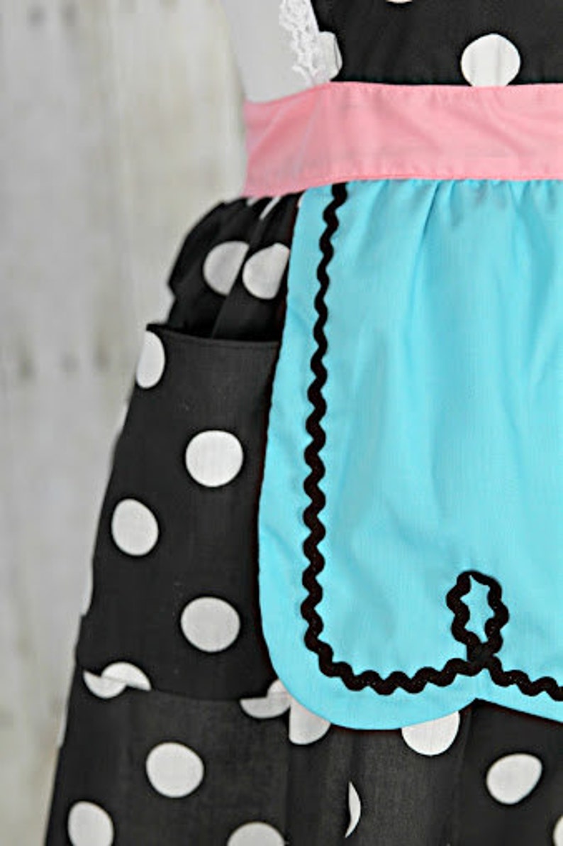 APRON, retro apron, kitchen apron, Lucy apron, black polka dot apron, apron for women, vintage apron, hostess gift, gift for her image 4