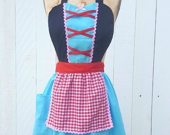 Little Red Riding hood costume, fairy tale apron, retro apron, dress up costume aprons, womens costume, Halloween costume, red cape Active