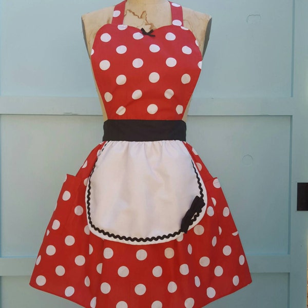 MINNIE MOUSE apron womens  red  Polka Dots apron