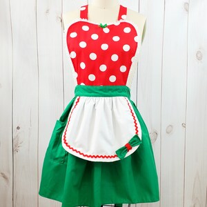 CHRISTMAS apron, MINNIE MOUSE apron, Christmas polka dot apron, womens red Polka Dot Christmas apron, Retro Christmas apron, red dots
