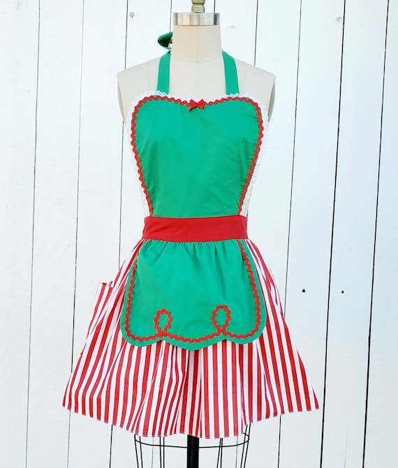 Gift Boutique 4 Pack Christmas Aprons Includes 2 Green Elf Apron and 2 Red Santa Claus Apron for Adult Women and Men for Holiday Party Costume Dress Up Accessories