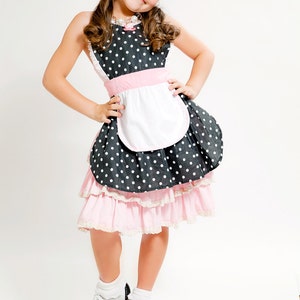 apron for kids RETRO apron in black and pink POLKA DOT childrens full apron birthday kids gift 50s inspired image 3