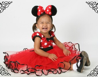 Red MINNIE MOUSE dress,  Minnie Mouse TUTU dress, Minnie Mouse  Party Dress, Red Polka Dot dress, 1st Birthday party, toddler girl dress